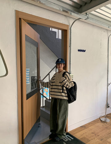 Altu Henley Neck Stripe Knit